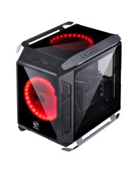 GABINETE CUBO ALPHA PRETO COM 2 FANS 200MM LED RGB - FRONTAL, TOPO E LATERAIS EM VIDRO TEMPERADO - ALPTRGB2FCV