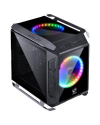 GABINETE CUBO ALPHA PRETO COM 2 FANS 200MM LED RGB - FRONTAL, TOPO E LATERAIS EM VIDRO TEMPERADO - ALPTRGB2FCV