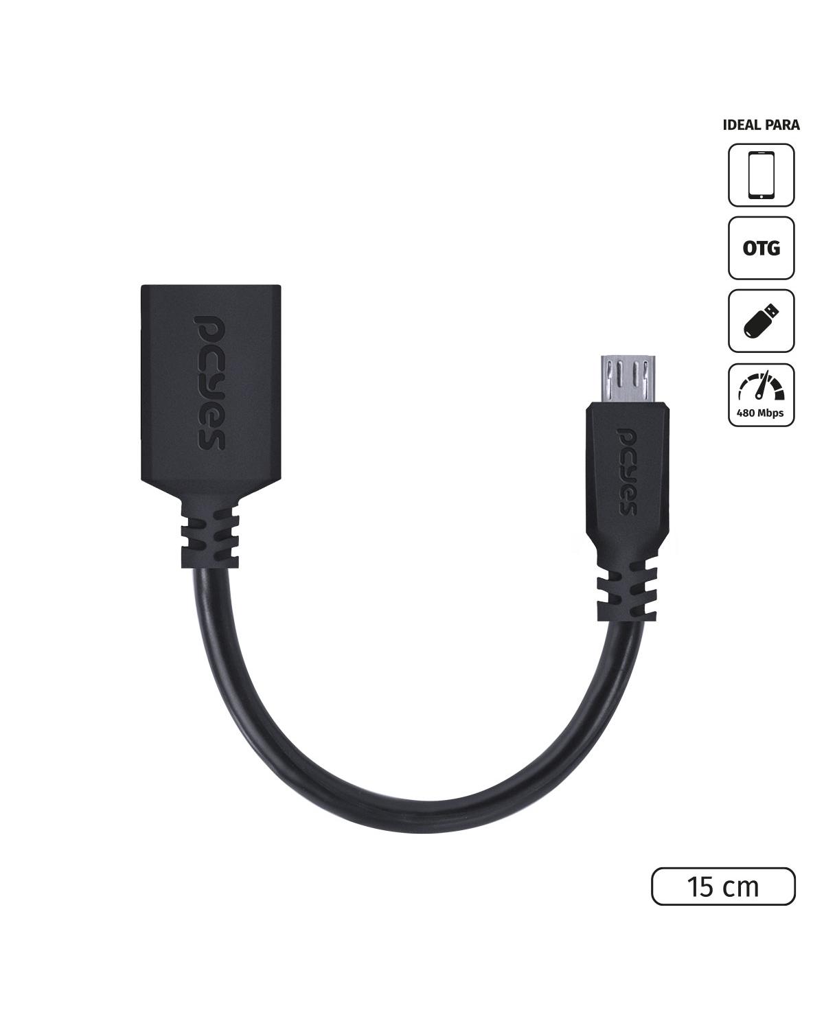 ADAPTADOR OTG MICRO USB PARA USB 2.0 15CM PRETO CONEXÃO COM CELULARES SMARTPHONES TABLETS - PAMUP-15