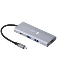 HUB USB TIPO C / TYPE C  7 EM 1 COM 3 USB 3.0 + LEITOR DE CARTÃO SD/TF + HDMI + TIPO C COM POWER DELIVERY (PD) 60W -HC-7