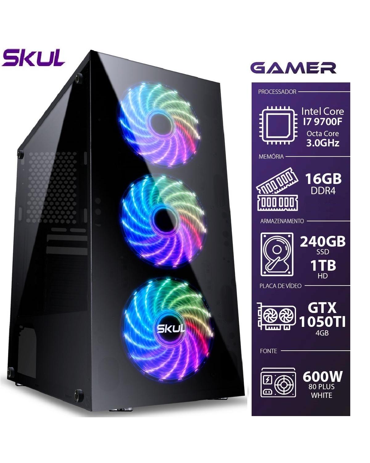 COMPUTADOR GAMER 7000 - I7 9700F 3.0GHZ 9ª GER. MEM. 16GB DDR4 (2X 8GB) SSD 240GB HD 1TB GTX 1050TI 4GB FONTE 600W WHITE