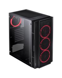 GABINETE MID-TOWER ATMOS PRETO COM 4 FANS 120MM LED VERMELHO - LATERAL EM VIDRO TEMPERADO - ATPTVM4FCV