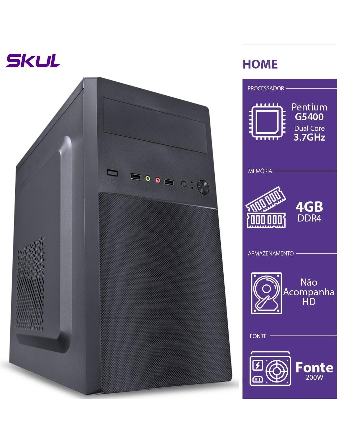 COMPUTADOR HOME H200 - PENTIUM DUAL CORE G5400 3.7GHZ MEM 4GB DDR4 SEM HD/SSD HDMI/VGA FONTE 200W