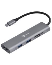 HUB USB TIPO C / TYPE C 5 EM 1 COM 2 USB 3.0 + HDMI + LEITOR DE CARTÃO SD E TF- HC-5