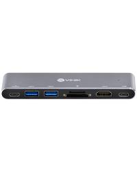 HUB USB TIPO C TYPE C 7 EM 2 - 2 USB 3.0 + LEITOR DE CARTÃO SD TF + HDMI + THUNDERBOLT 3 + POWER DELIVERY 100W HC-72