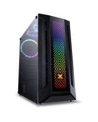 GABINETE GAMER EATX VX GAMING SAGITARIUS COM VIDRO TEMPERADO PRETO FRONTAL COM 3 FANS E FITA LED RGB