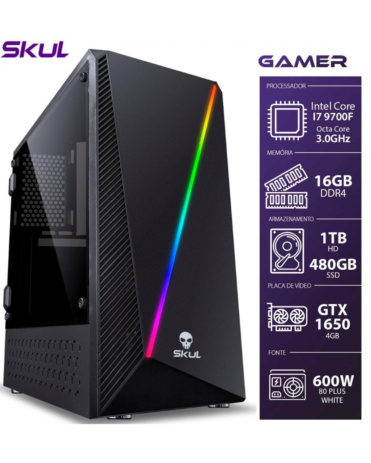 COMPUTADOR GAMER 7000 - I7 9700F 3.0GHZ 9ª GER. MEM. 16GB DDR4 SSD 480GB HD 1TB GTX 1650 4GB FONTE 600W 80 PLUS WHITE