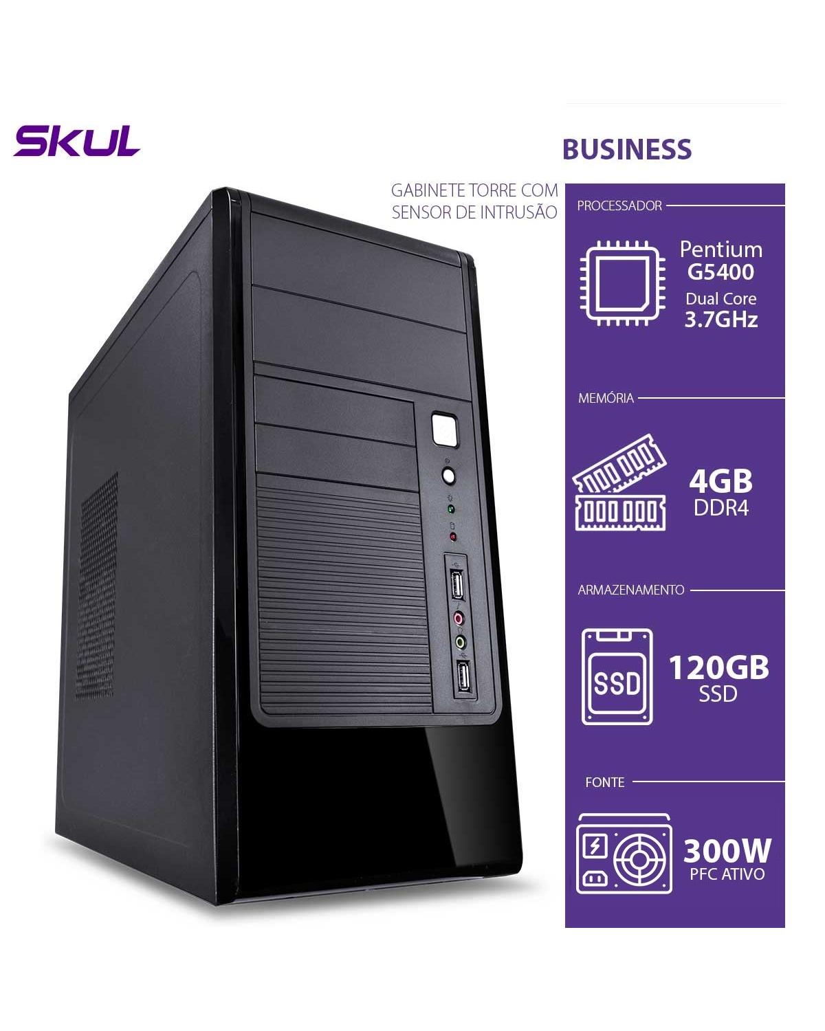 COMPUTADOR HOME H200 - PENTIUM DUAL CORE G5400 3.7GHZ MEM 4GB DDR4 SSD 120GB GABINETE TORRE COM SENSOR DE INTRUSAO 250W