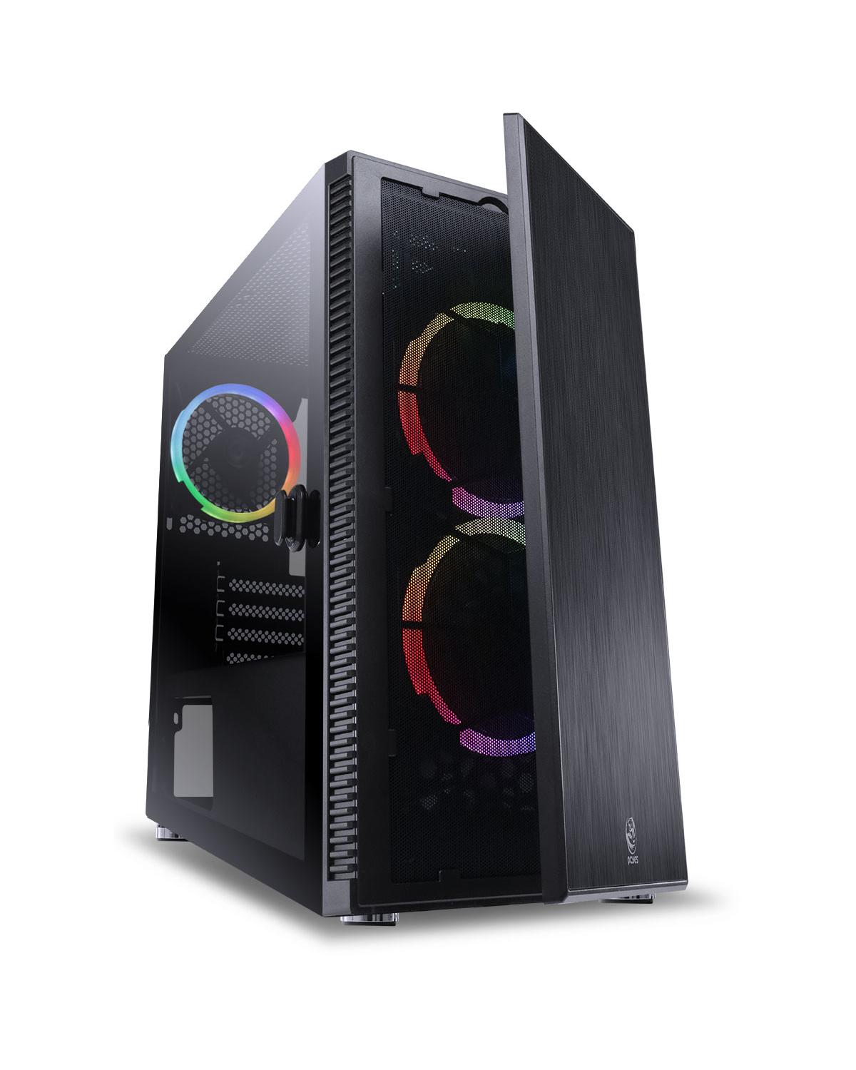 GABINETE MID-TOWER SOLID PRETO 3 FANS RGB LATERAL EM VIDRO TEMPERADO - SOPTRGB3FV