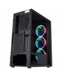 GABINETE GAMER VX GAMING ANTARES COM VIDRO TEMPERADO PRETO FRONTAL COM 3 FANS RGB PLACA DE VÍDEO VERTICAL