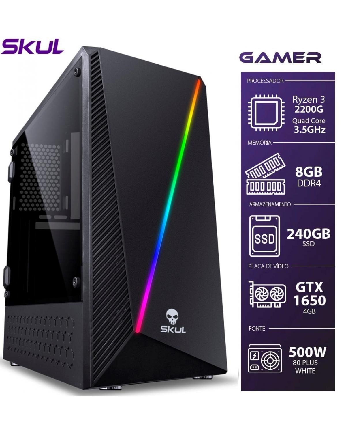 COMPUTADOR GAMER 3000 - RYZEN 3 2200G 3.5GHZ MEM. 8GB DDR4 SSD 240GB GTX 1650 4GB FONTE 500W 80 PLUS WHITE