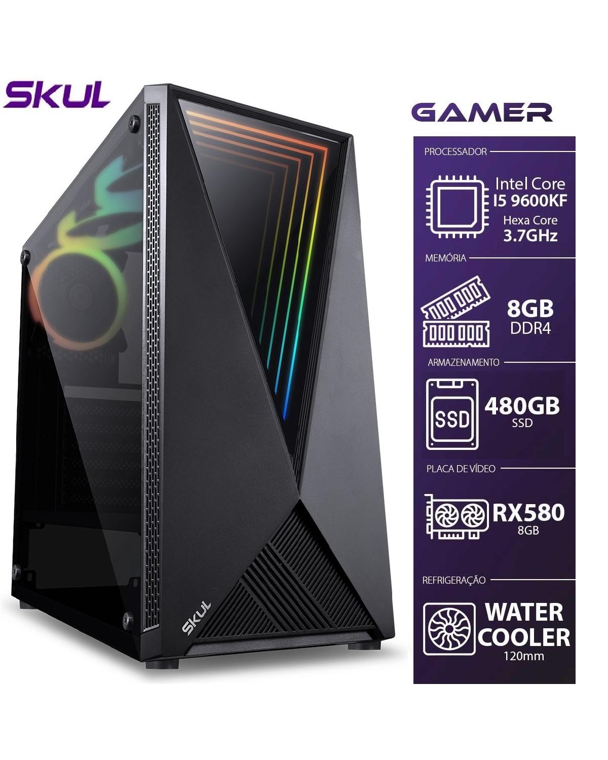 COMPUTADOR GAMER 5000 - I5 9600KF 3.7GHZ 9ªG. MEM.8GB DDR4 SSD 480GB RX580 8GB WATER COOLER 120MM FONTE 600W