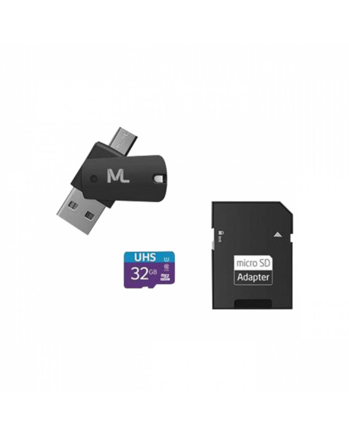 CARTÃO DE MEMÓRIA 4X1 ULTRA HIGH SPEED ATÉ 80 MB/S UHS1 32GB +ADAPTADOR SD USB DUAL MC151 CLASSE 10