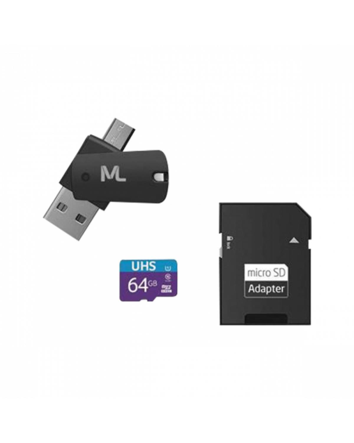 CARTÃO DE MEMÓRIA 4X1 ULTRA HIGH SPEED ATÉ 80 MB/S UHS1 64GB +ADAPTADOR SD USB DUAL MC152 CLASSE 10