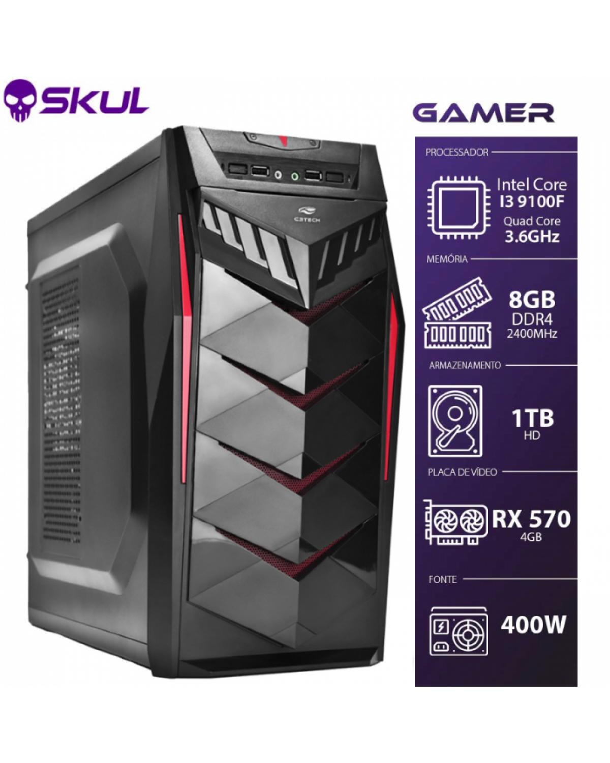 COMPUTADOR GAMER 3000 - I3 9100F 3.6GHZ 9ª GER. MEM. 8GB DDR4 HD 1TB RX 570 4GB FONTE 400W