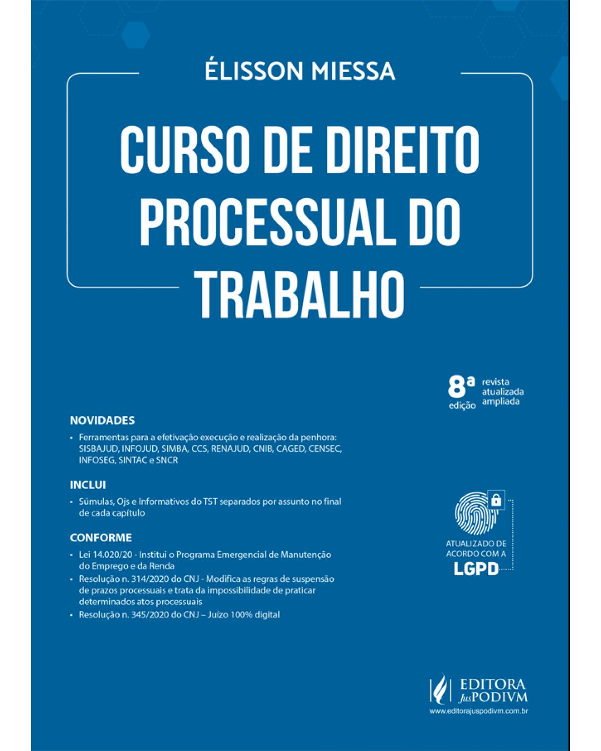 Curso de direito processual do trabalho - 8ª Edição | 2021