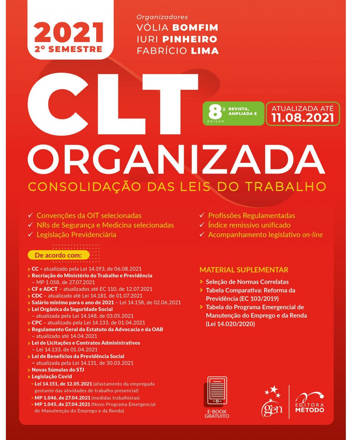 CLT organizada - Consolidação das Leis de Trabalho - 8ª Edição | 2021
