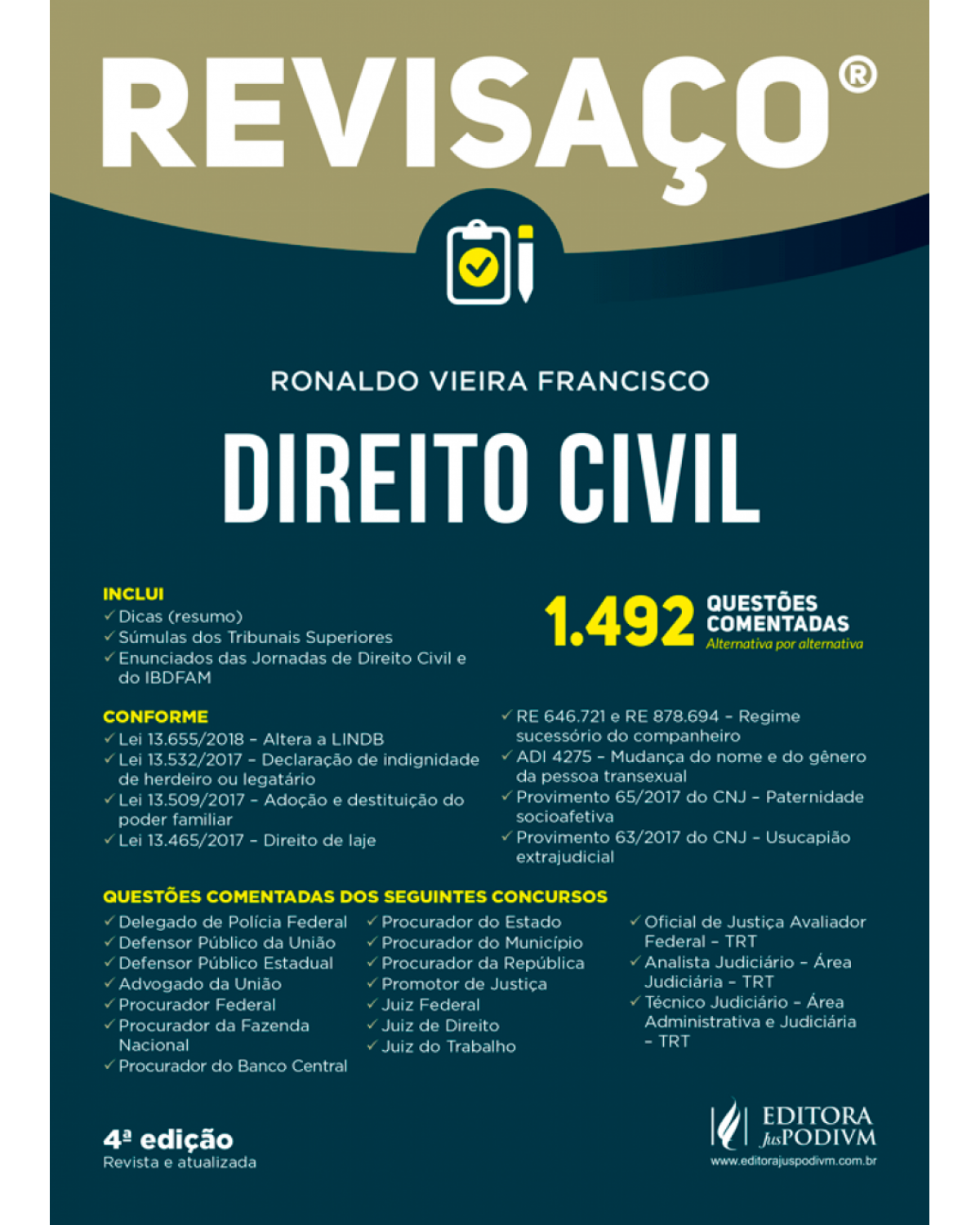 Direito civil - 1.492 questões comentadas, alternativa por alternativa - 4ª Edição | 2018