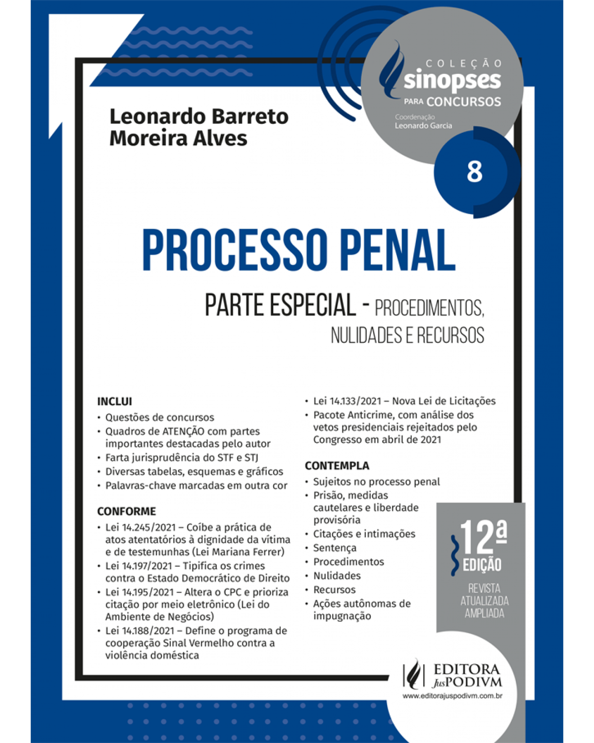 Sinopses para concursos - Processo penal - Parte especial - Volume 8:  - 12ª Edição | 2022