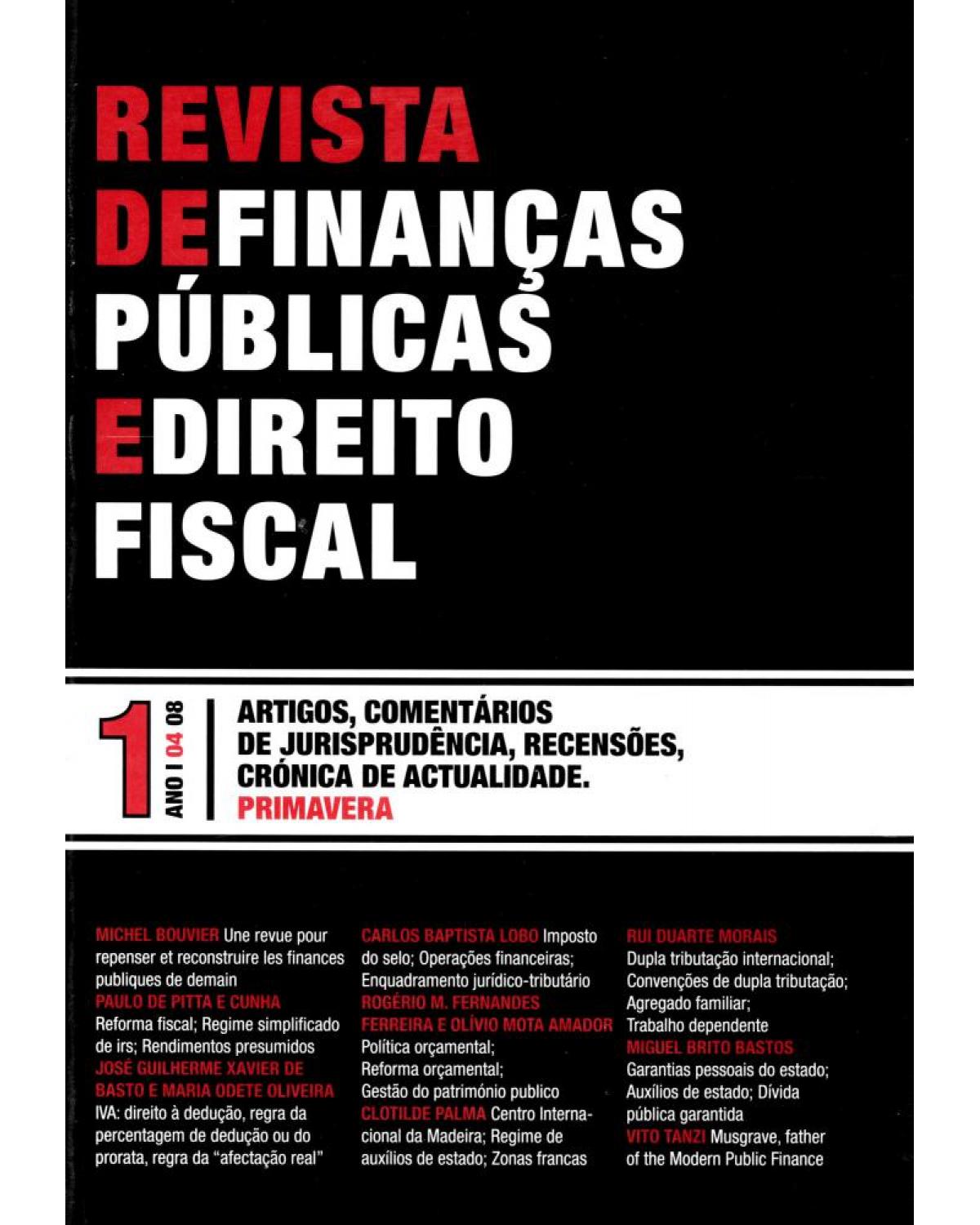 Revista de finanças públicas e direito fiscal - nº 1 - Ano I - 1ª Edição