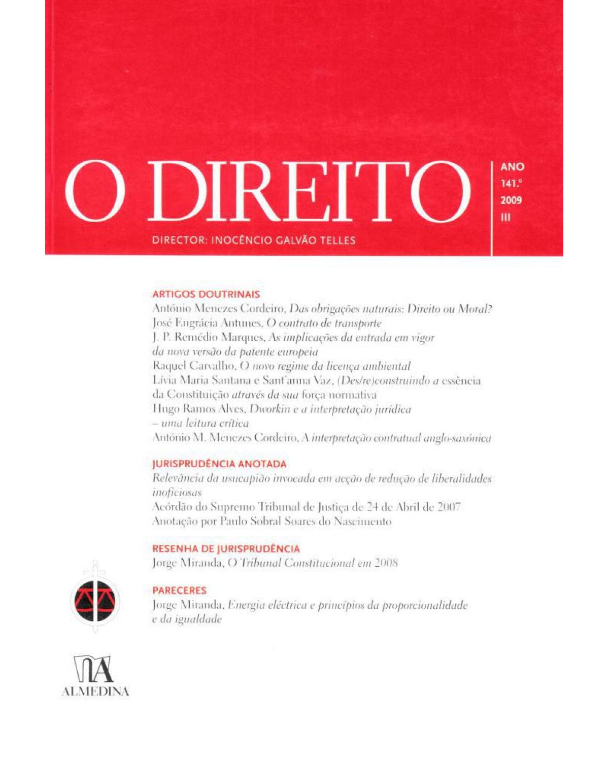 O direito: ano 141º - III - 1ª Edição | 2009