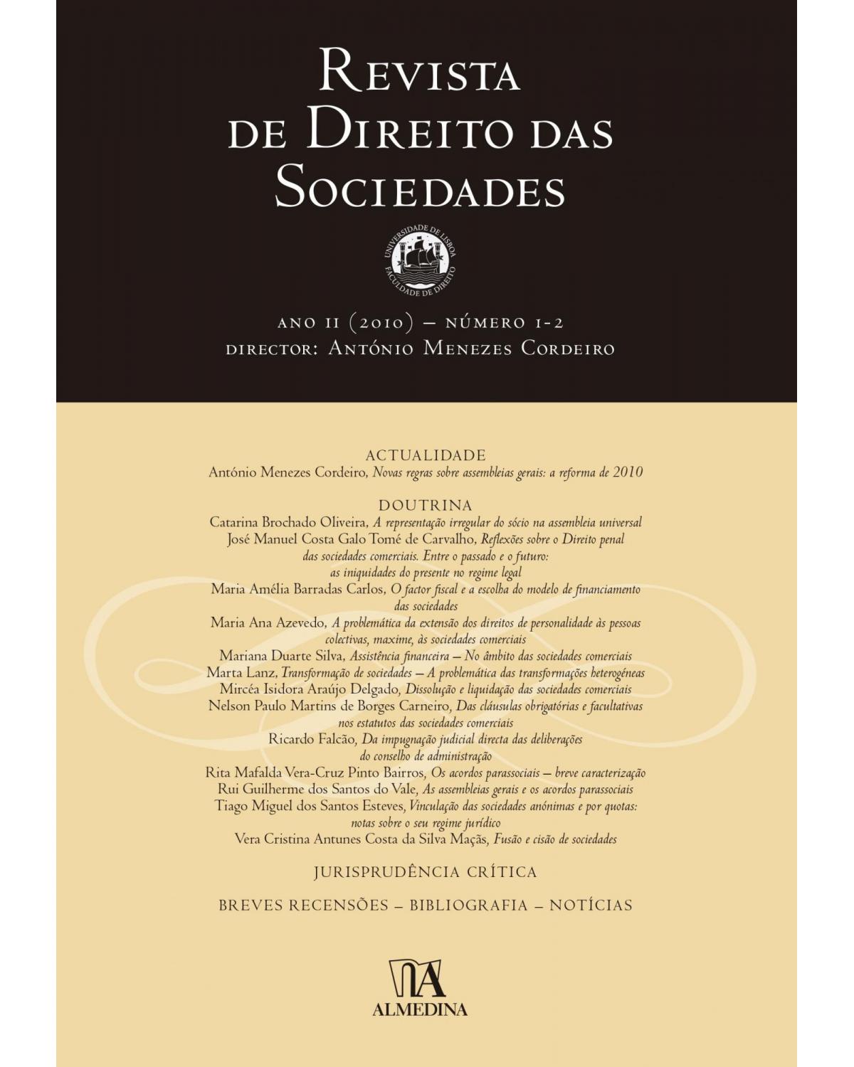 Revista de direito das sociedades: Ano II (2010) - Número 1-2 - 1ª Edição | 2010