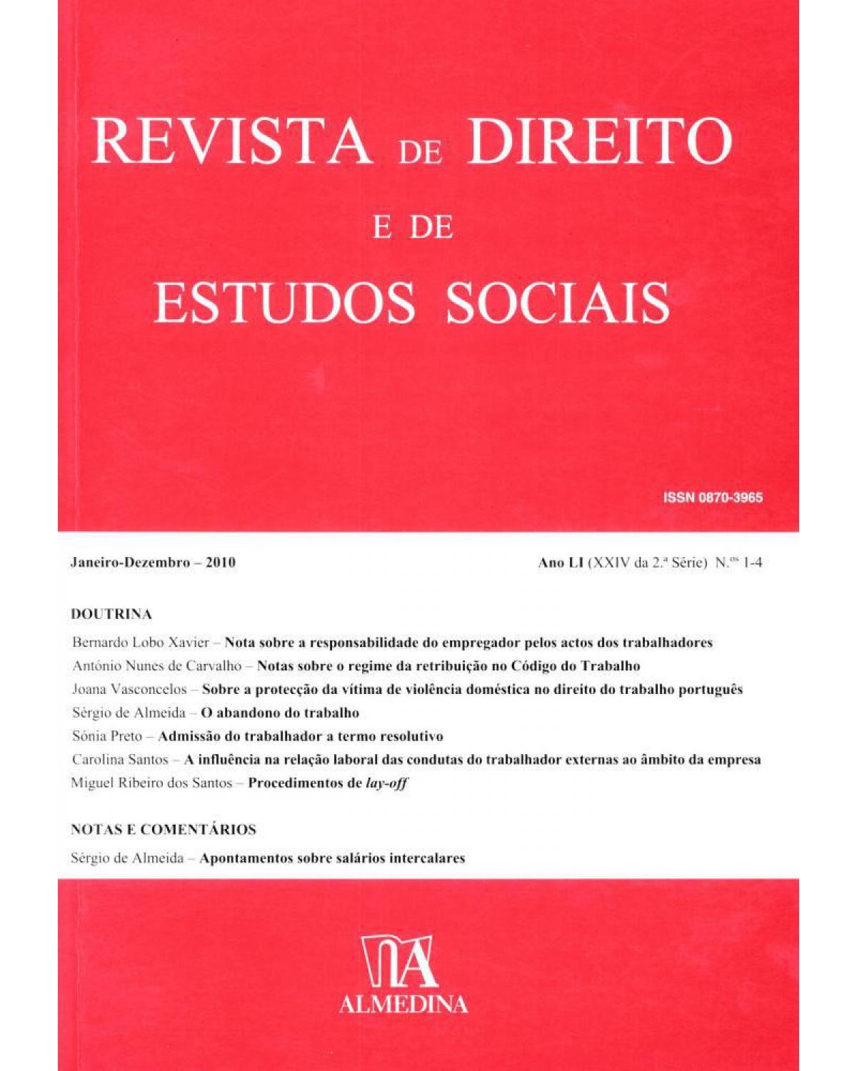 Revista de direito e de estudos sociais: ano LI (XXIX da 2ª série) - N.ºs 1-4 - 1ª Edição | 2011