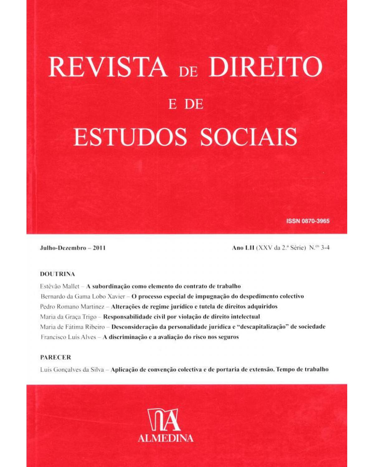 Revista de direito e de estudos sociais: ano LII (XXV da 2ª série) - N.ºs 3-4 - 1ª Edição | 2012