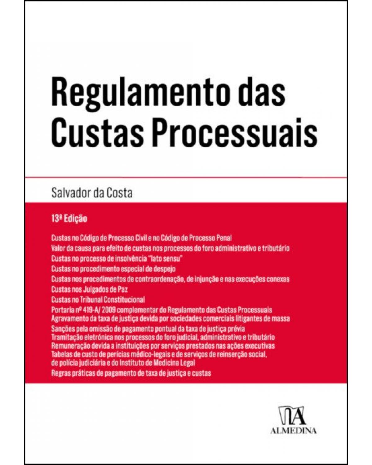 Regulamento das custas processuais - 13ª Edição | 2019